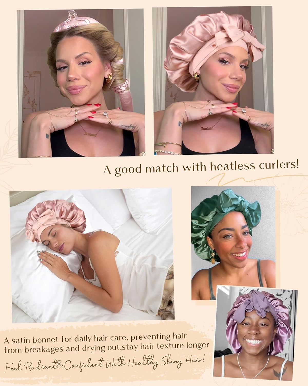 Double Layer Satin Lined Silk Bonnet for Women with Tie Band - Ideal for Curly Hair Care During Sleep