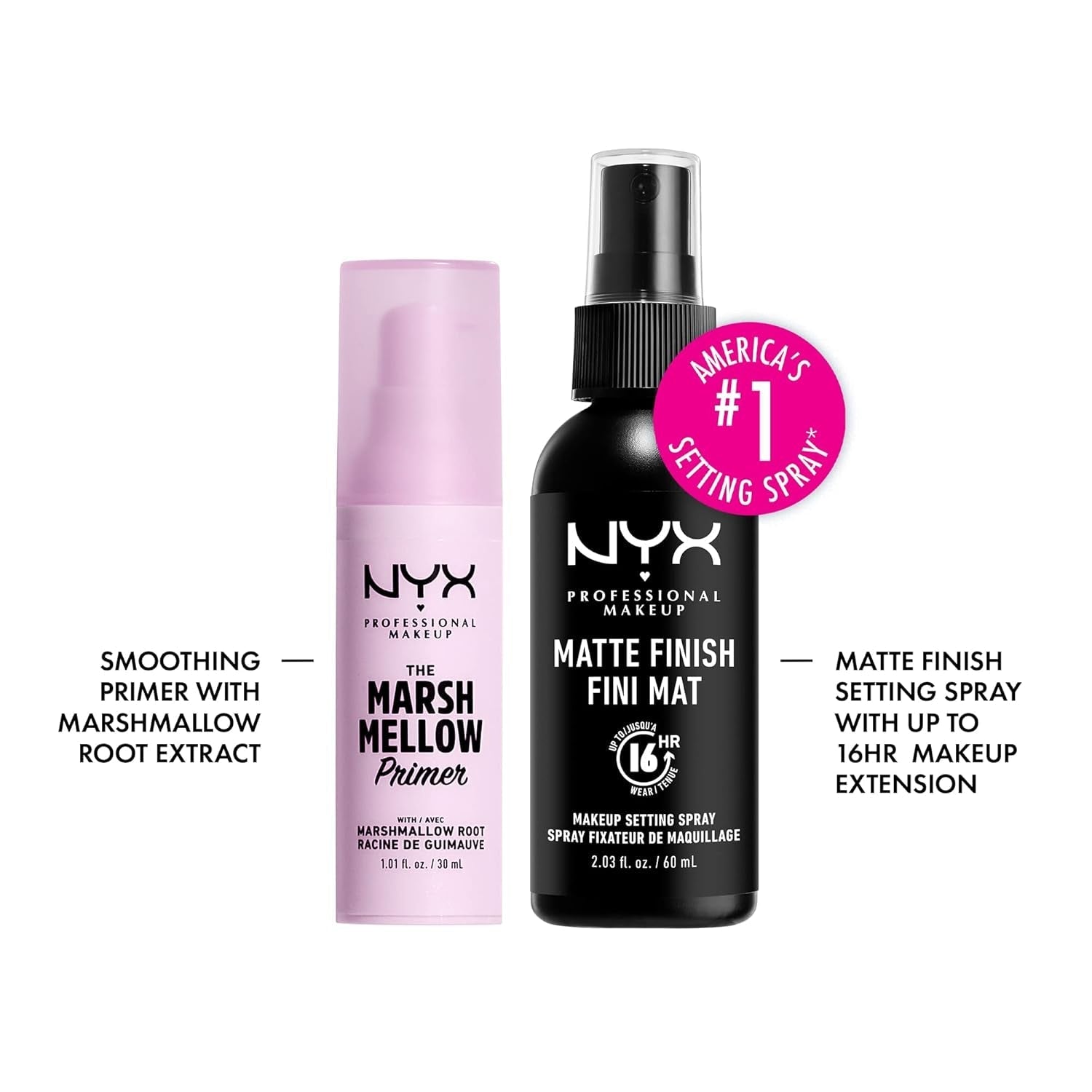 Marshmellow Smoothing Primer + Makeup Setting Spray, Matte Finish (2-Pack Bundle)