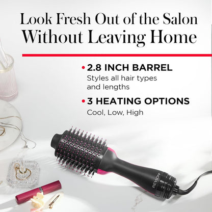 One-Step Volumizer Hair Dryer and Styler, for Less Frizz, More Shine, and Reduced Heat Damage for Salon Style round Brush for Blowout, Black (Amazon Exclusive)