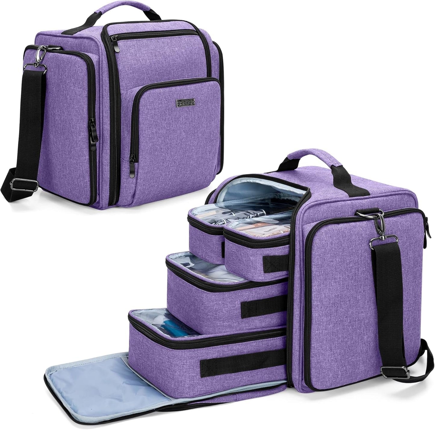Makeup Bag Cosmetic Bag with 4 Inner Removable Pouches, Multifunctional Travel Makeup Case (Patent Pending), Purple