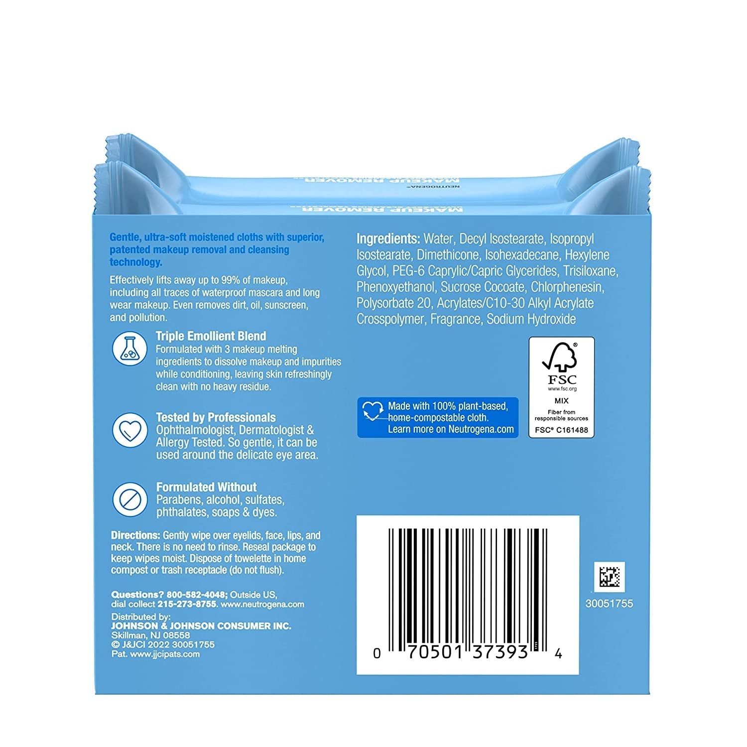 Makeup Remover Wipes, Daily Facial Cleanser Towelettes, Gently Cleanse and Remove Oil & Makeup, Alcohol-Free Makeup Wipes, 2 X 25 Ct