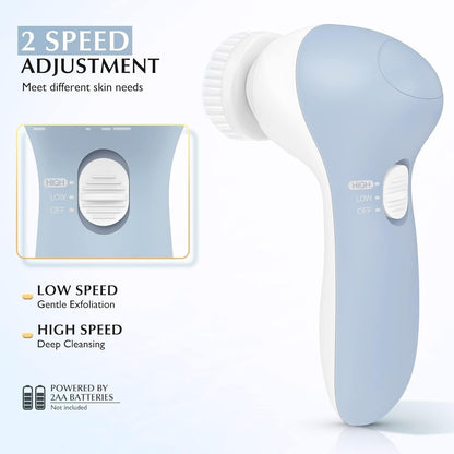 Facial Cleansing Brush Silicone Face Scrubber: 7 in 1 FBS-D Electric Exfoliating Rotating Massage Device Waterproof Deep Cleaning Exfoliation Spa Machine - Electronic Skin Care Wash System