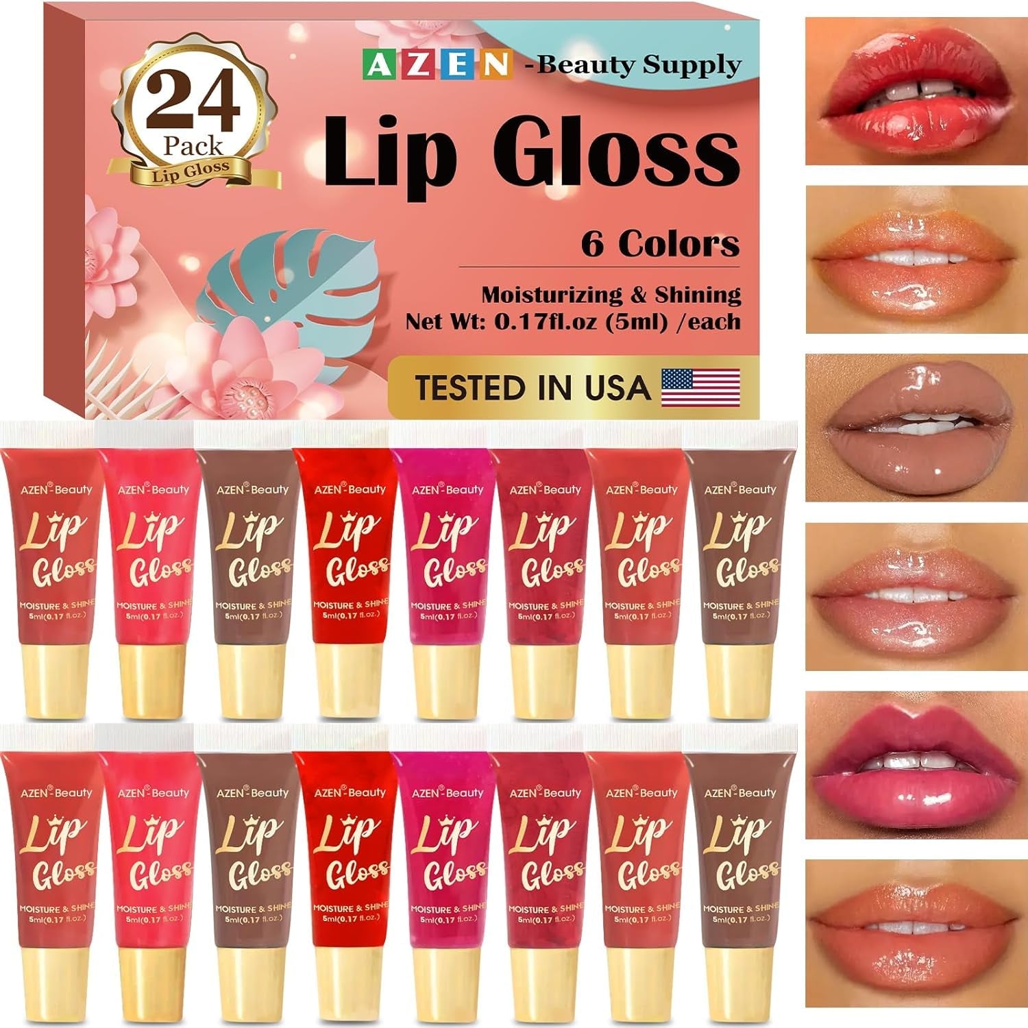 24 Pack Lip Gloss Set, Lip Oil for Dry Cracked Lips Moisturizing Hydrating Nourishing with Vitamin E