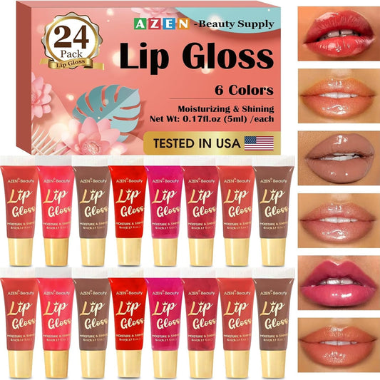 24 Pack Lip Gloss Set, Lip Oil for Dry Cracked Lips Moisturizing Hydrating Nourishing with Vitamin E