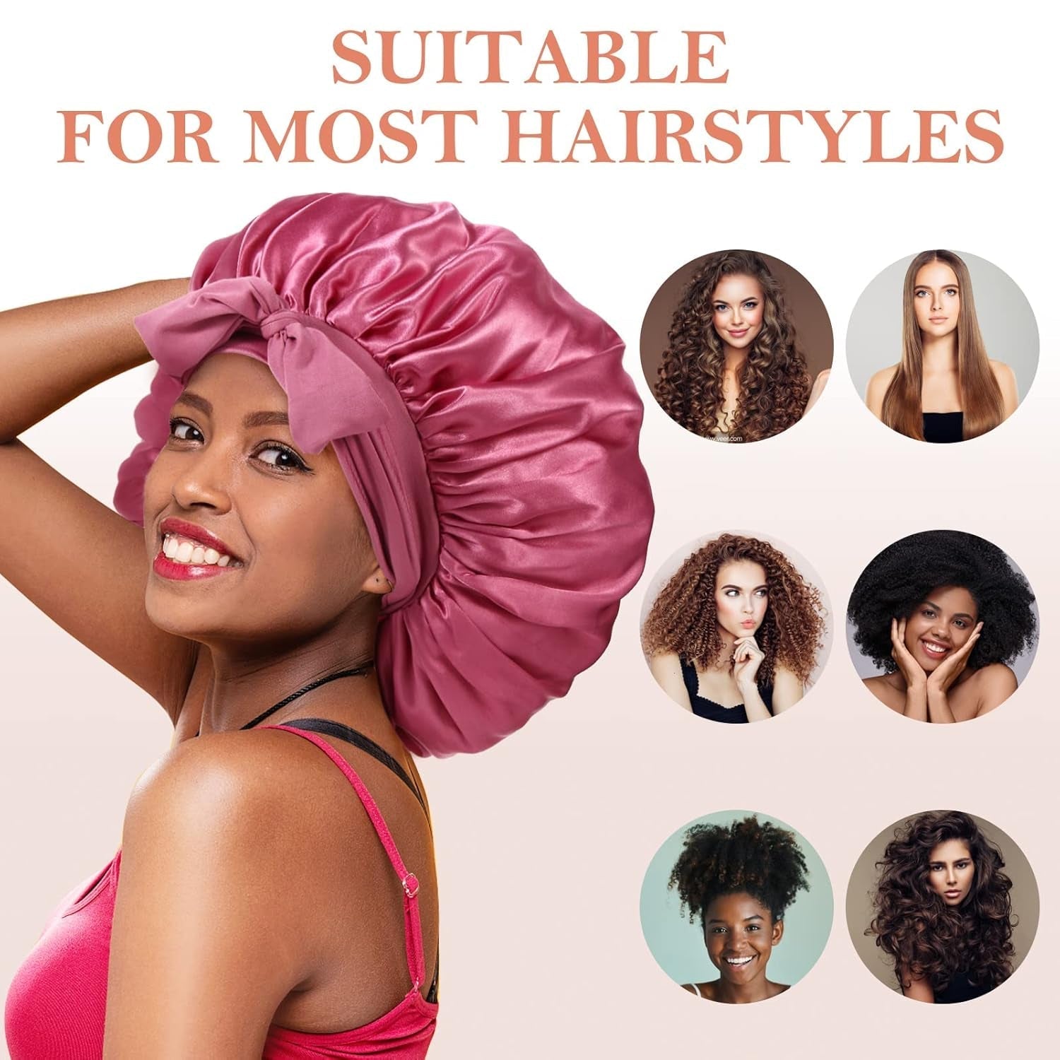 3Pcs Bonnet for Sleeping, Extra Satin Silk Bonnet for Sleeping Women with Tie Band for Curly Hair Jumbo Bonnet Braids