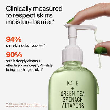 Superfood Facial Cleanser, Kale and Green Tea Spinach Face Wash, Gentle Makeup Remover + Pore Minimizer for All Skin Types, Vegan, Refillable Skincare