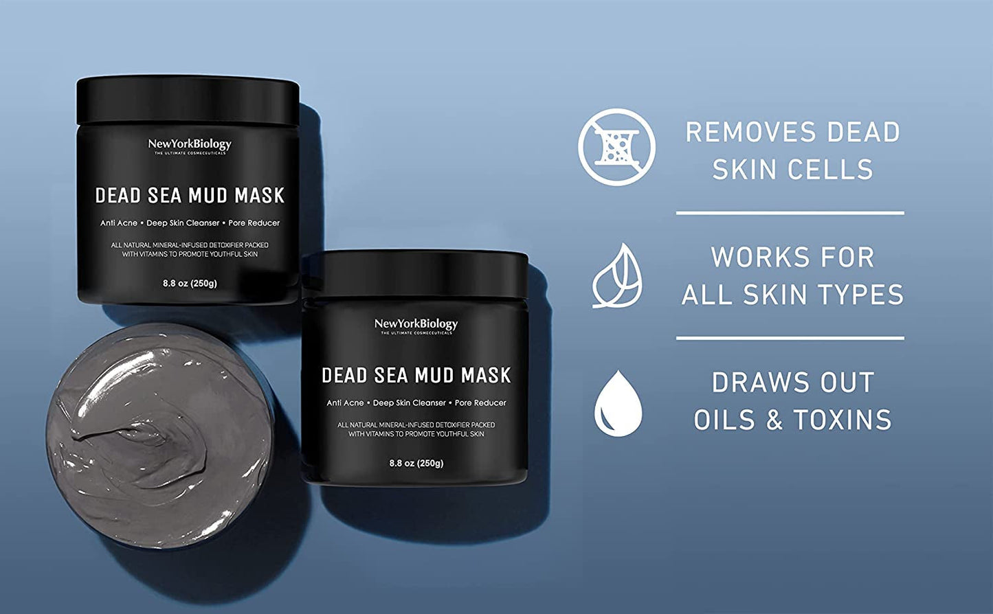 New York Biology Dead Sea Mud Mask for Face and Body - Spa Quality Pore Reducer for Acne, Blackheads & Oily Skin, Natural Skincare for Women, Men - Tightens Skin for a Healthier Complexion - 8.8 Oz
