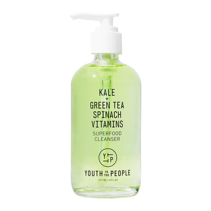 Superfood Facial Cleanser, Kale and Green Tea Spinach Face Wash, Gentle Makeup Remover + Pore Minimizer for All Skin Types, Vegan, Refillable Skincare