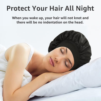 3 Pack Satin Bonnet Silk Bonnet for Sleeping, Sleep Bonnets for Women Hair Bonnet for Sleeping Large Sleep Cap, Wide Soft Band Bonnet for Curly Hair