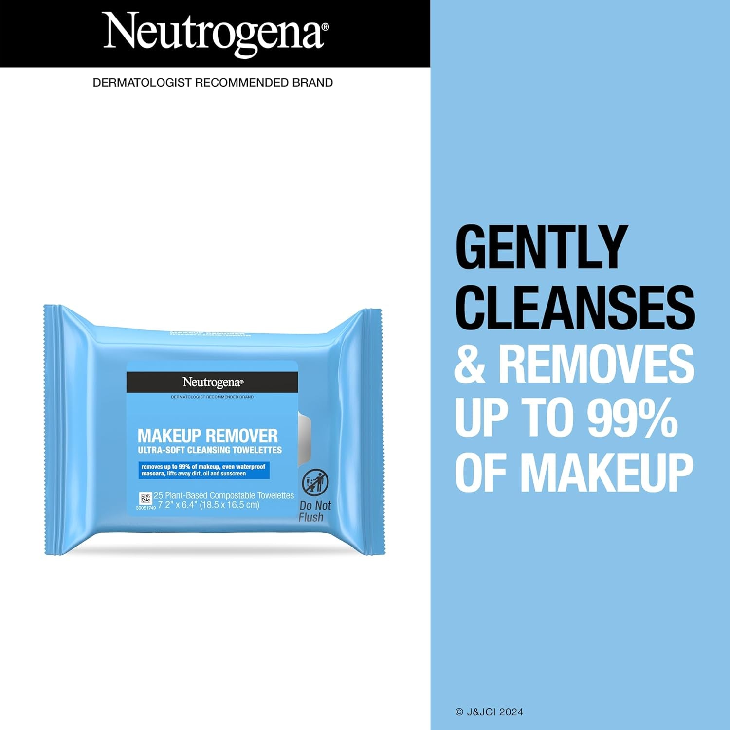 Makeup Remover Wipes, Daily Facial Cleanser Towelettes, Gently Cleanse and Remove Oil & Makeup, Alcohol-Free Makeup Wipes, 2 X 25 Ct