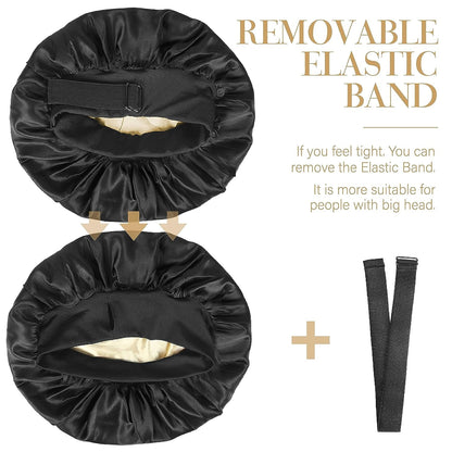 Silk Bonnet for Sleeping Double Layer Satin Bonnet Adjustable Bonnets for Black Women Sleep Cap Reversible Hair Bonnet for Curly Hair (Black and Purple)