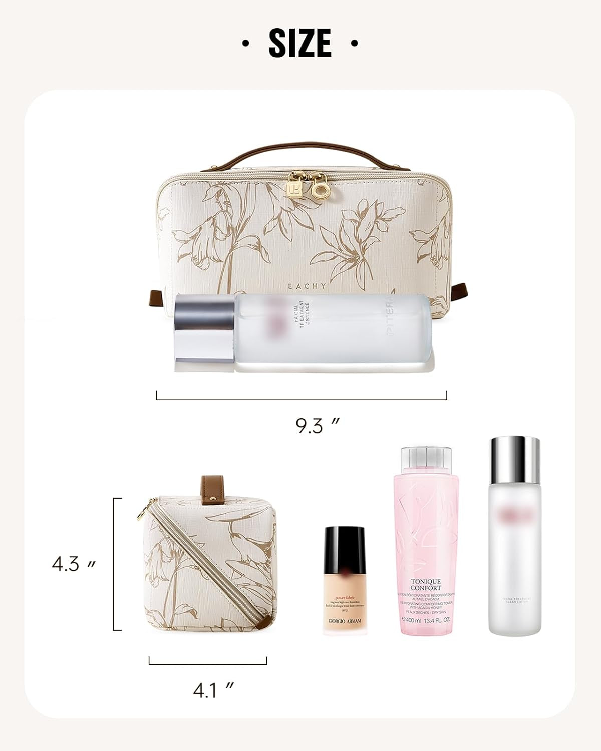 Travel Makeup Bag, Large Capacity Cosmetic Bags for Women, Waterproof Portable Pouch Open Flat Toiletry Bag Pattern Make up Bag (F-Beige)