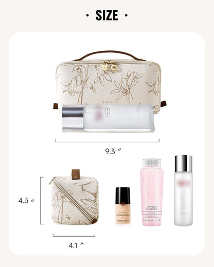 Travel Makeup Bag, Large Capacity Cosmetic Bags for Women, Waterproof Portable Pouch Open Flat Toiletry Bag Pattern Make up Bag (F-Beige)