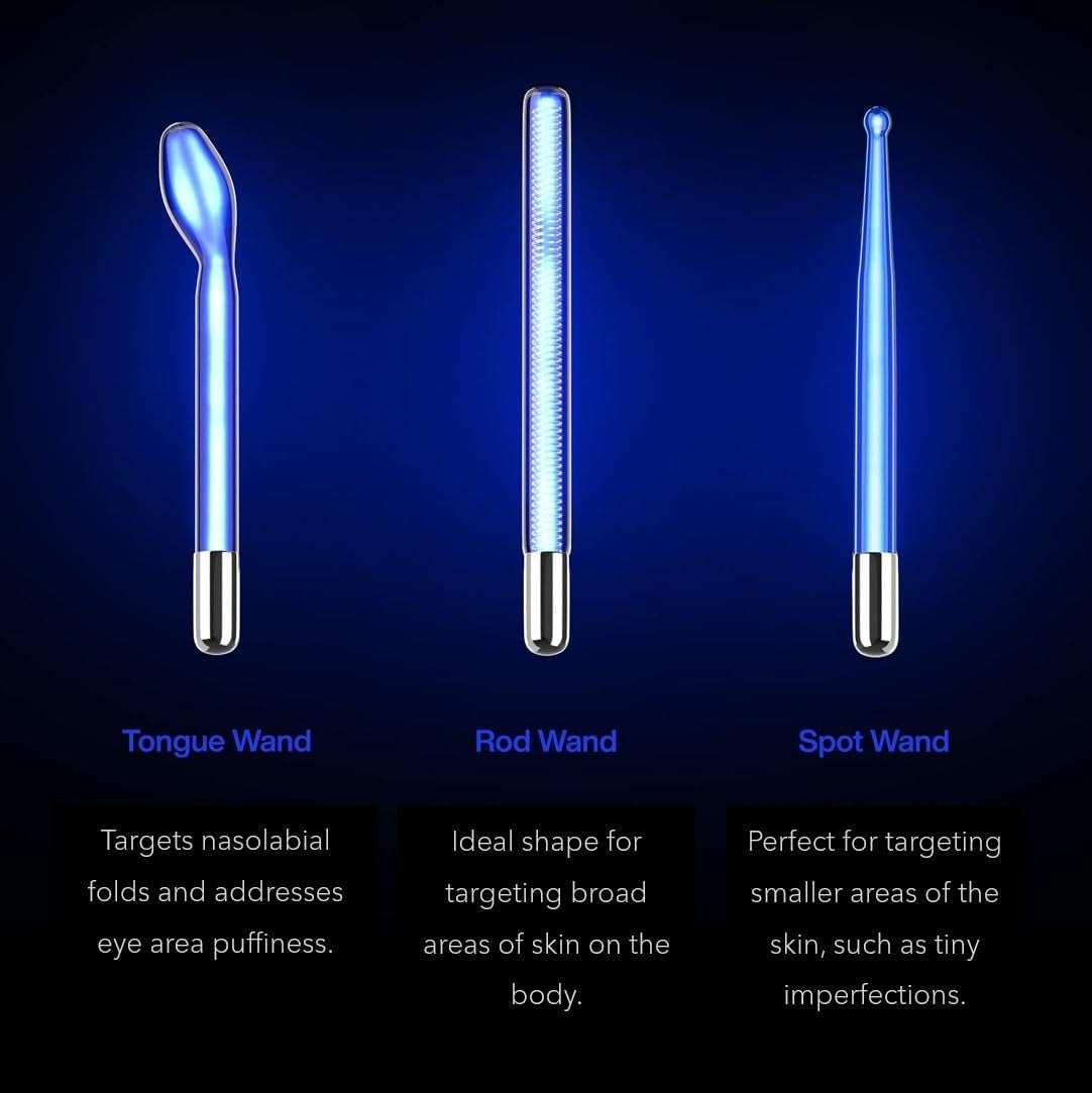 Nuderma Clinical Skin Therapy Wand - Portable Device with 6 Fusion Neon and Argon Wands for Anti-Aging, Skin Tightening, Clarifying, and Radiance Enhancement