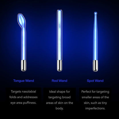 Nuderma Clinical Skin Therapy Wand - Portable Device with 6 Fusion Neon and Argon Wands for Anti-Aging, Skin Tightening, Clarifying, and Radiance Enhancement