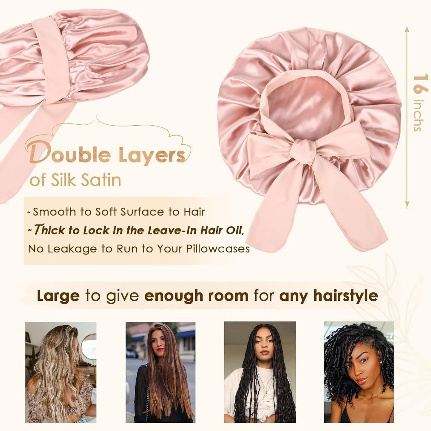 Double Layer Satin Lined Silk Bonnet for Women with Tie Band - Ideal for Curly Hair Care During Sleep