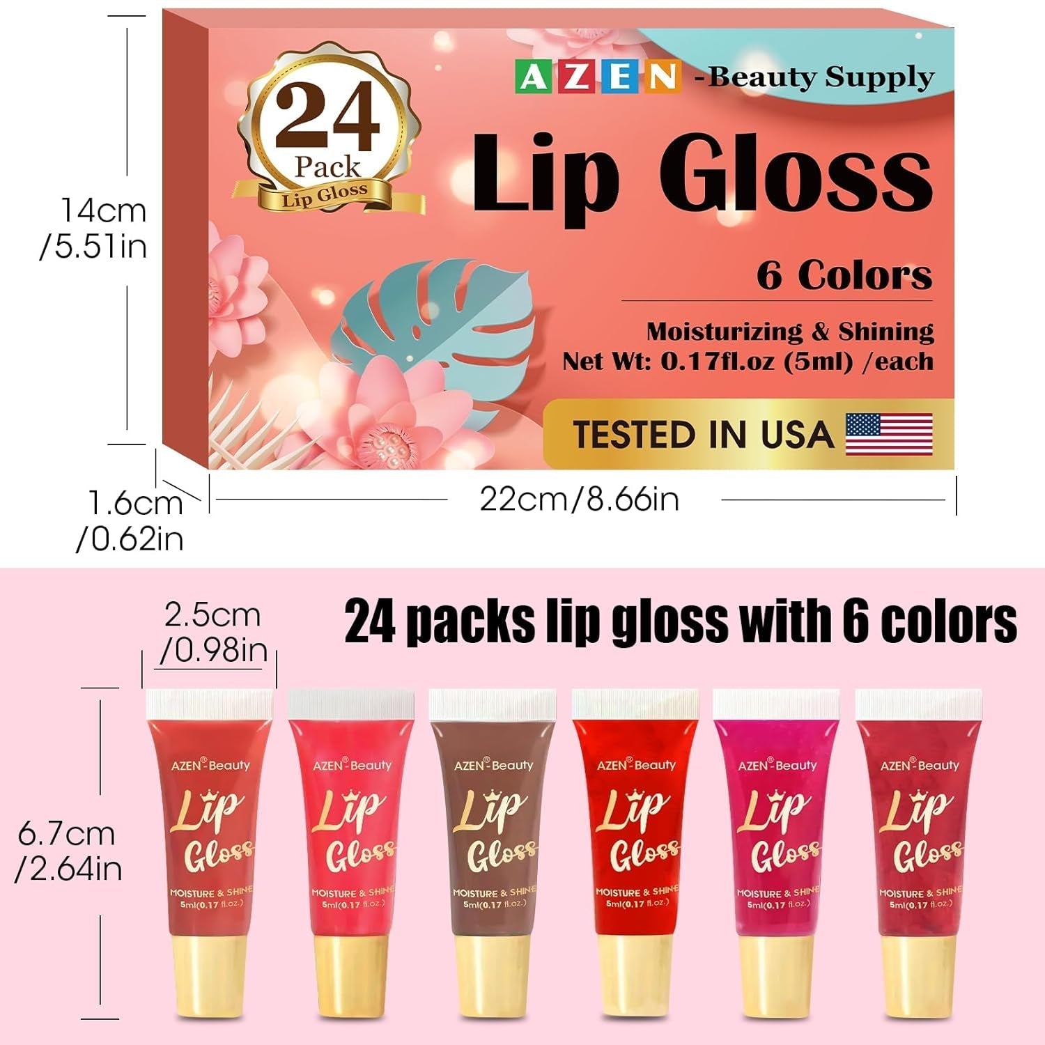 24 Pack Lip Gloss Set, Lip Oil for Dry Cracked Lips Moisturizing Hydrating Nourishing with Vitamin E