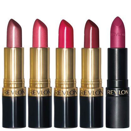Super Lustrous 5-Piece Lipstick Gift Set, High Impact, Moisturizing, 460 Blushing Mauve & 430 Soft Silver Rose (Pearl), 775 Super Red & 777 Vampire Love (Cream), 025 Insane (Matte), 0.75 Oz
